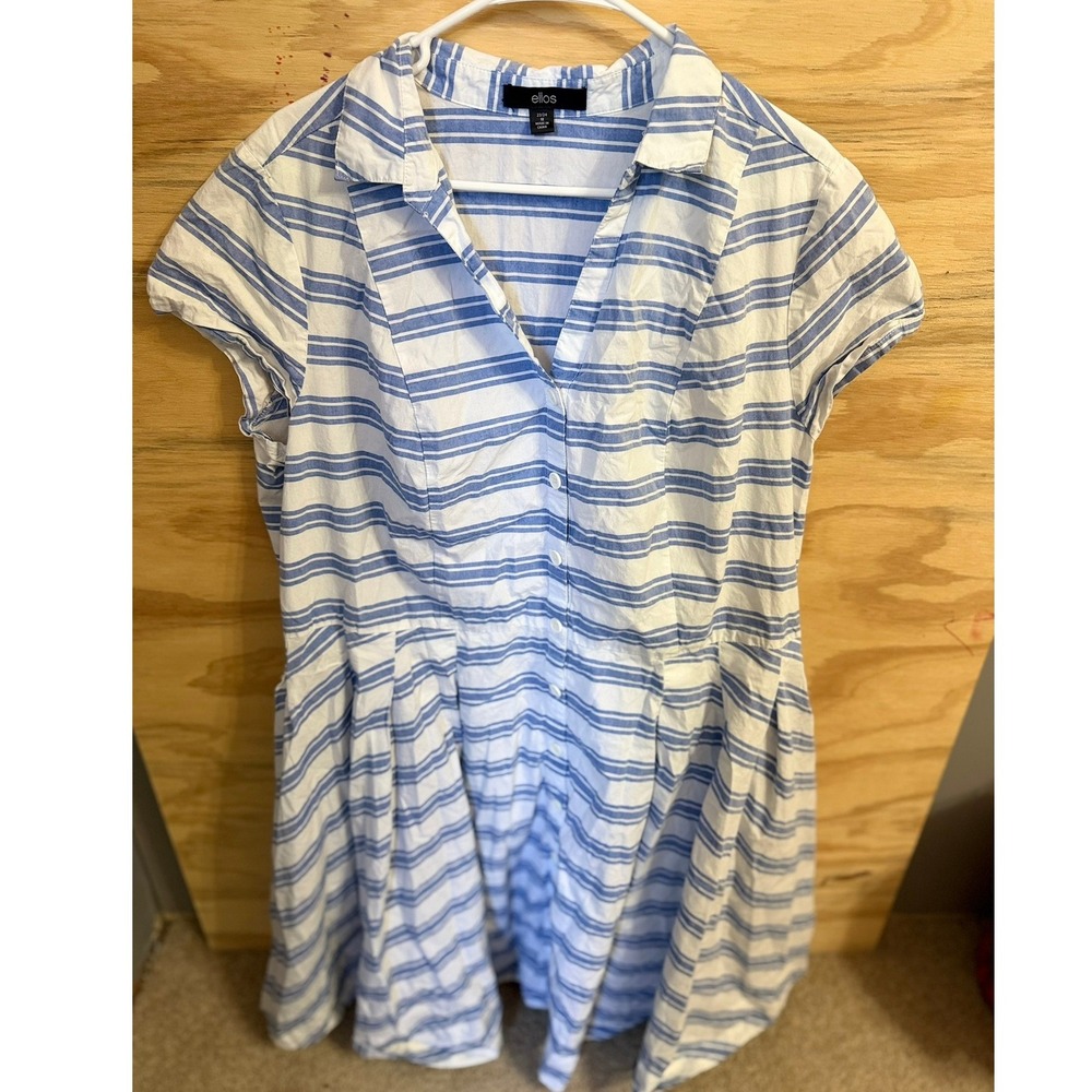 Women's Ellos Striped Dress 22/24 Button Up Fit & Flare Coastal Nautical Preppy